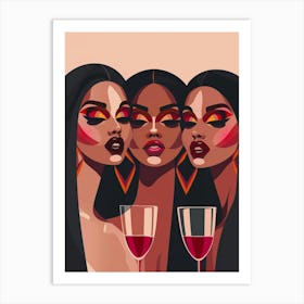 Three Women With Glasses Of Wine Art Print