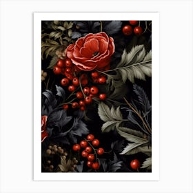 Poinsettia On Black Background Art Print