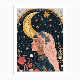 Moon And Flowers 1 Art Print