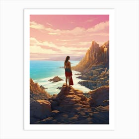 Woman Standing On A Cliff Art Print