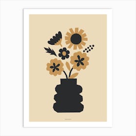Minimal Gold and Black Primrose Flower Bouquet Print Light Version Art Print