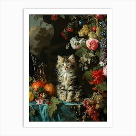 Cat & Fruit Rococo Inspired Painting 2 Art Print