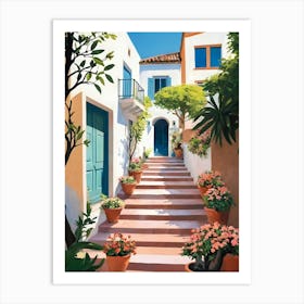 Stairs And Potted Plants Art Print