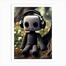 Teddy Bear With Headphones Art Print