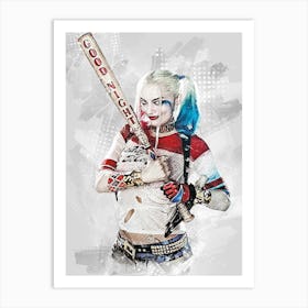 Margot Robbie Harley Quinn Watercolor Art Print