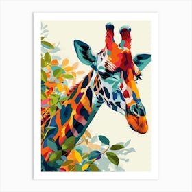 Colourful Giraffe In The Plants 1 Art Print