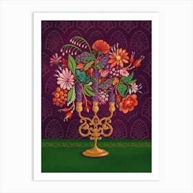 floral candlestick purple Art Print