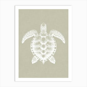 Vintage Sea Turtle Silhouette On Taupe Linen Texture Art Print