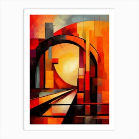 Bridge of Dreams II, Abstract Colorful Painting in Red, Yellow and Black Cubism Picasso Style Art Print