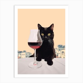 Wine For One Cat Drinking Wine 2 Art Print