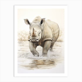 Rhino In The Landscape Illustration 1 Art Print