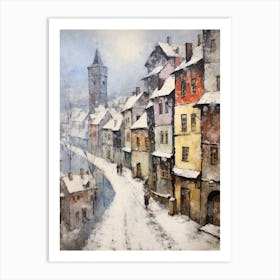 Vintage Winter Painting Cesky Krumloy Czech Republic Art Print