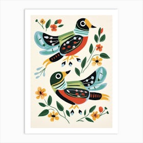 Folk Style Bird Painting Wood Duck 2 Art Print