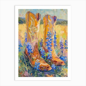 Cowboy Boots And Wildflowers Bluebonnet Art Print