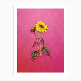 Vintage Trumpet Stalked Sunflower Botanical Art on Beetroot Purple n.1135 Art Print