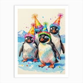 Penguins In Party Hats Art Print