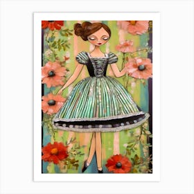 Girl In A Dress Surrounded By Flowers Art Print