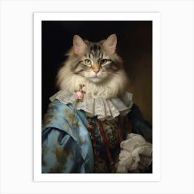 Cat In Medieval Clothing Rococo Style 7 Art Print