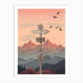 Wooden Signpost With Birds Art Print