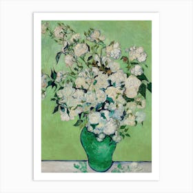 Roses In A Green Vase 1 Art Print