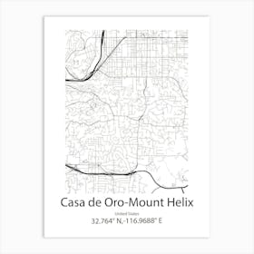 Casa De Oro Mount Helix,United States Minimalist Map Art Print