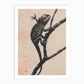 Pink & Black Pygmy Chameleon Block Print Art Print