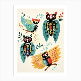 Folk Style Bird Painting Owl 2 Art Print