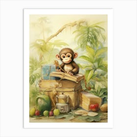 Monkey Painting Board Gaming Watercolour 3 Art Print