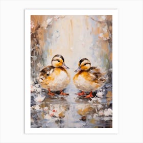 Winter Ducklings Impressionism Style 1 Art Print