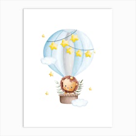 Lion In A Hot Air Balloon Kids and Nursery Art Print