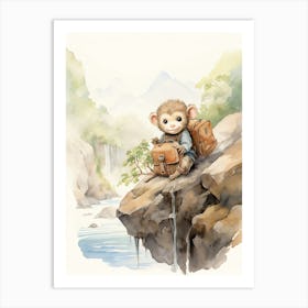 Monkey Painting Traveling Watercolour 3 Art Print