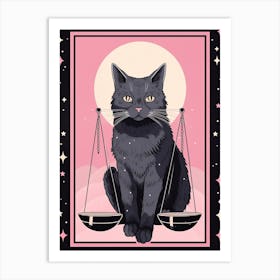 The Justice Tarot Card, Black Cat In Pink 0 Art Print