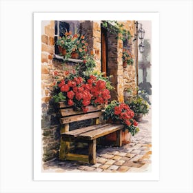 Bench With Flowers Art Print