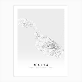 Malta White Map Poster