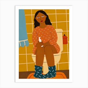 Sad Woman Sitting In Toilet Art Print