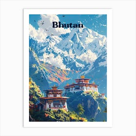 Bhutan Himalayas Travel Art Illustration Poster