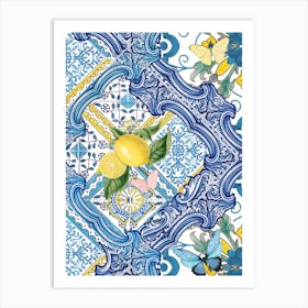 Mediterranean blue tiles and lemons Art Print