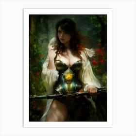 Sexy female warrior portrait painting fantasy art Art Print