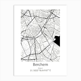 Berchem,Belgium Minimalist Map Art Print