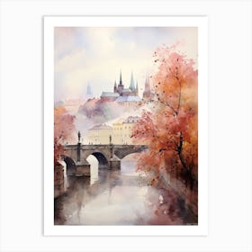 Prague Czech Republic In Autumn Fall, Watercolour 4 Art Print