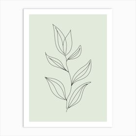 Single Line Drawing Of A Leaf green Art Print