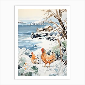 Winter Bird Painting Chicken 6 Art Print