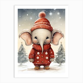 Cute Elephant In Winter Clothes Art Print