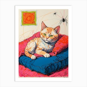 Cat On A Pillow Art Print