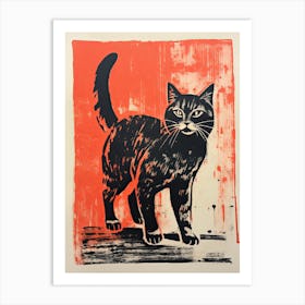 Black Cat, Woodblock Animal  Drawing 8 Art Print