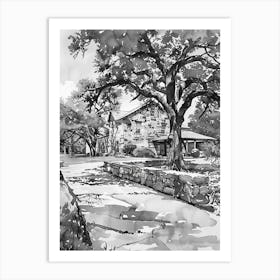 Umlauf Sculpture Garden  Museum Austin Texas Black And White Watercolour 1 Art Print