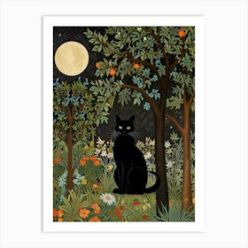 Cat In The Moonlight Style William Morris 8 Art Print