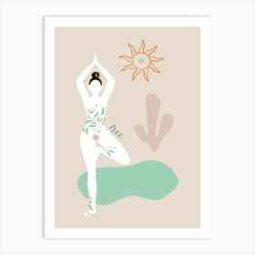 Yoga Pose. Boho Yoga Girl & Flowers — boho poster, boho wall art Art Print