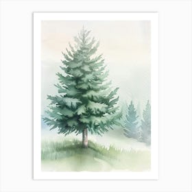 Cedar Tree Atmospheric Watercolour Painting 4 Art Print