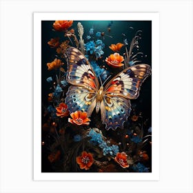 Butterfly With Flowers 1 Art Print